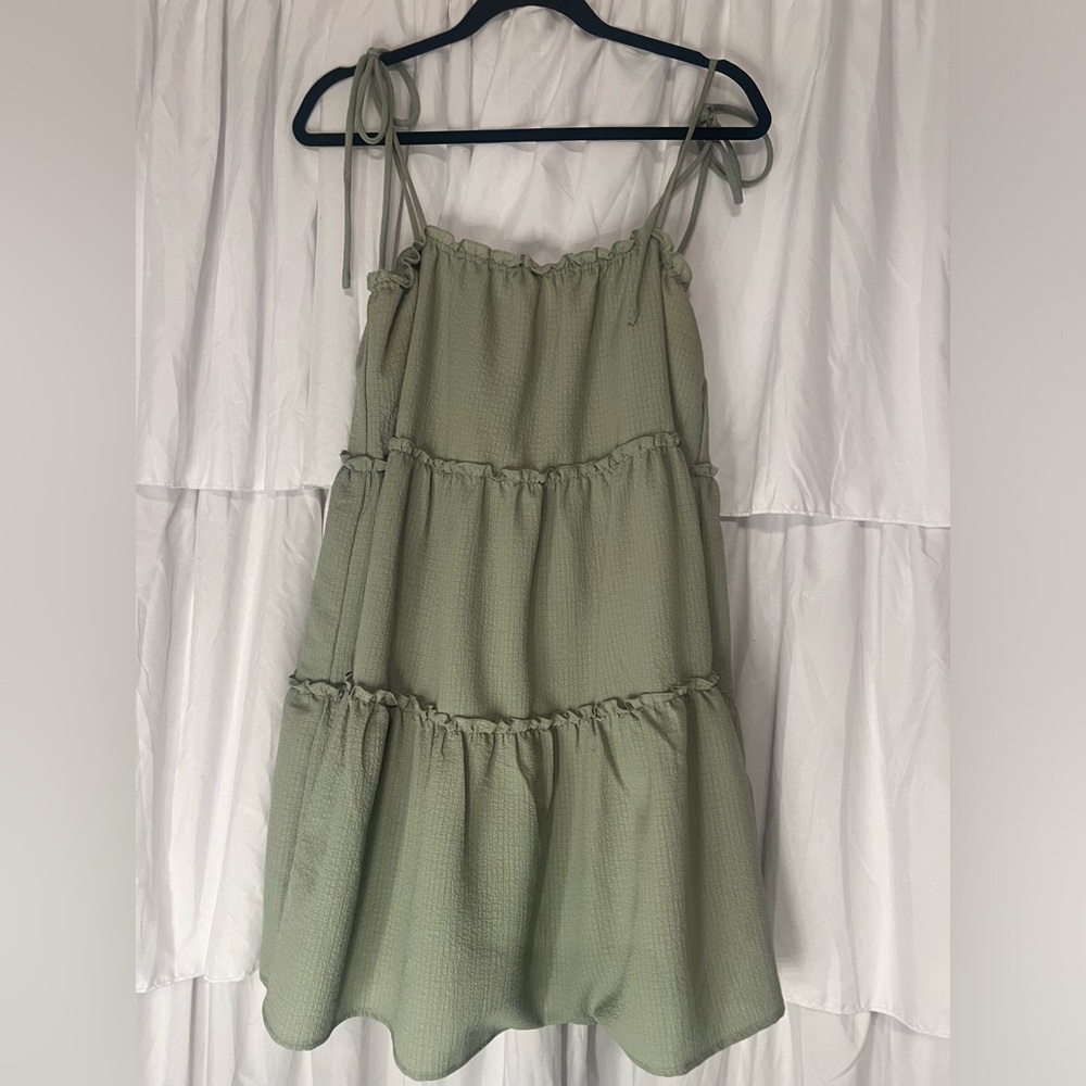 Sage green ruffle bow strap float dress